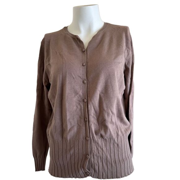 Merona women's XL brown button-up cardigan sweater taupe - Picture 1 of 5